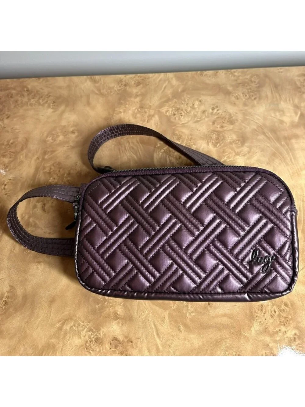 Lug RFID Blocking Purple Quilted Crossbody Belt Bag Travel Organizer Convertible